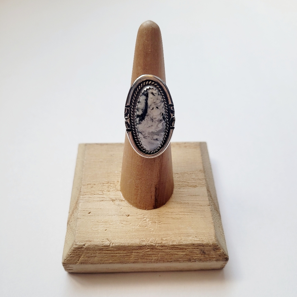 White Buffalo Oval Statement Ring Sterling Silver Native American Handmafe